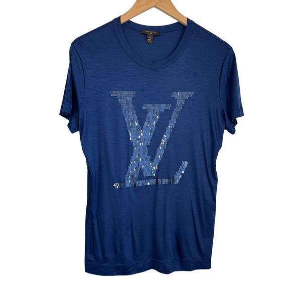 Louis Vuitton Blue Short Sleeve Tee Sequin LV XL Medium - Picture 1 of 8